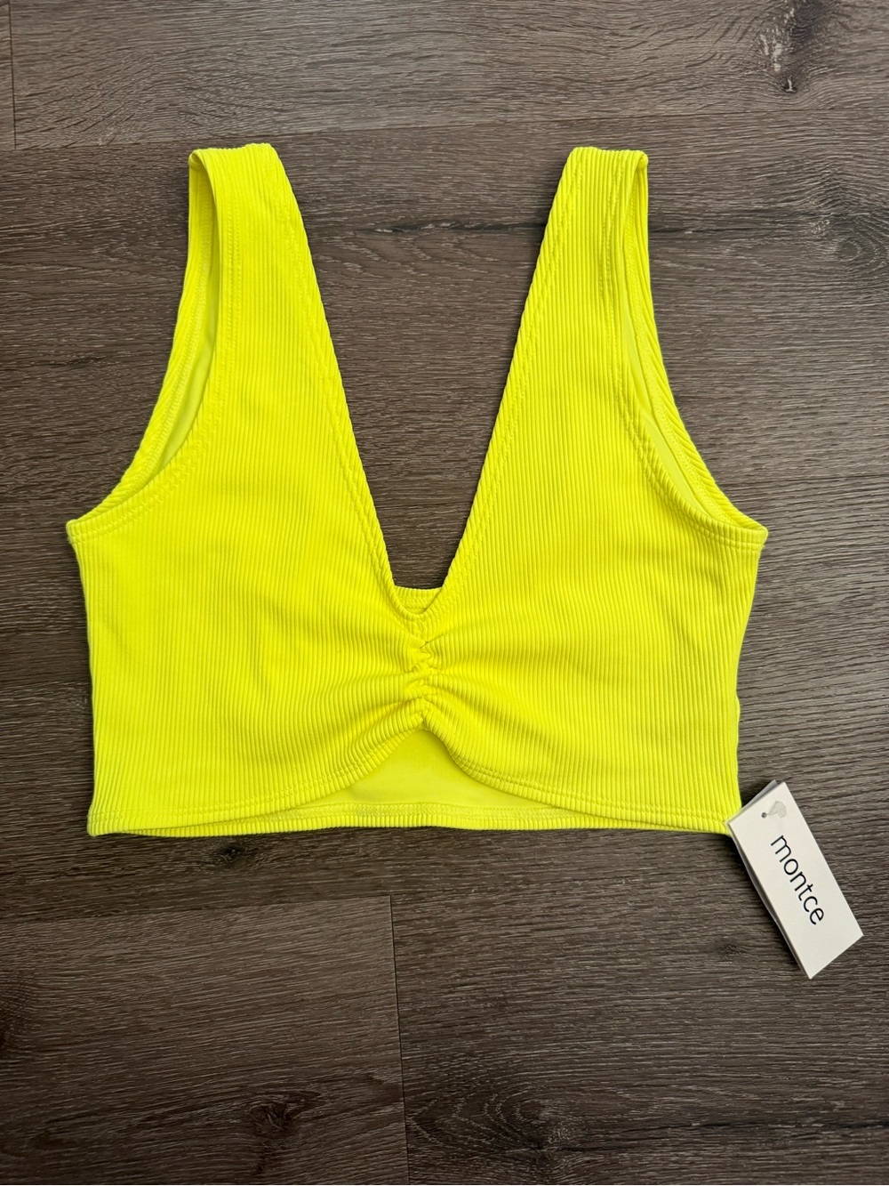 Montce Yellow Micro Rib Kim Variation Bikini Top Lemon Size Small